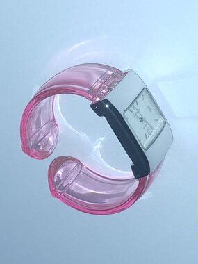 Carolina Fashion Bangle Watch Translucent Pink Cuff Style Wristwatch Japan Movt